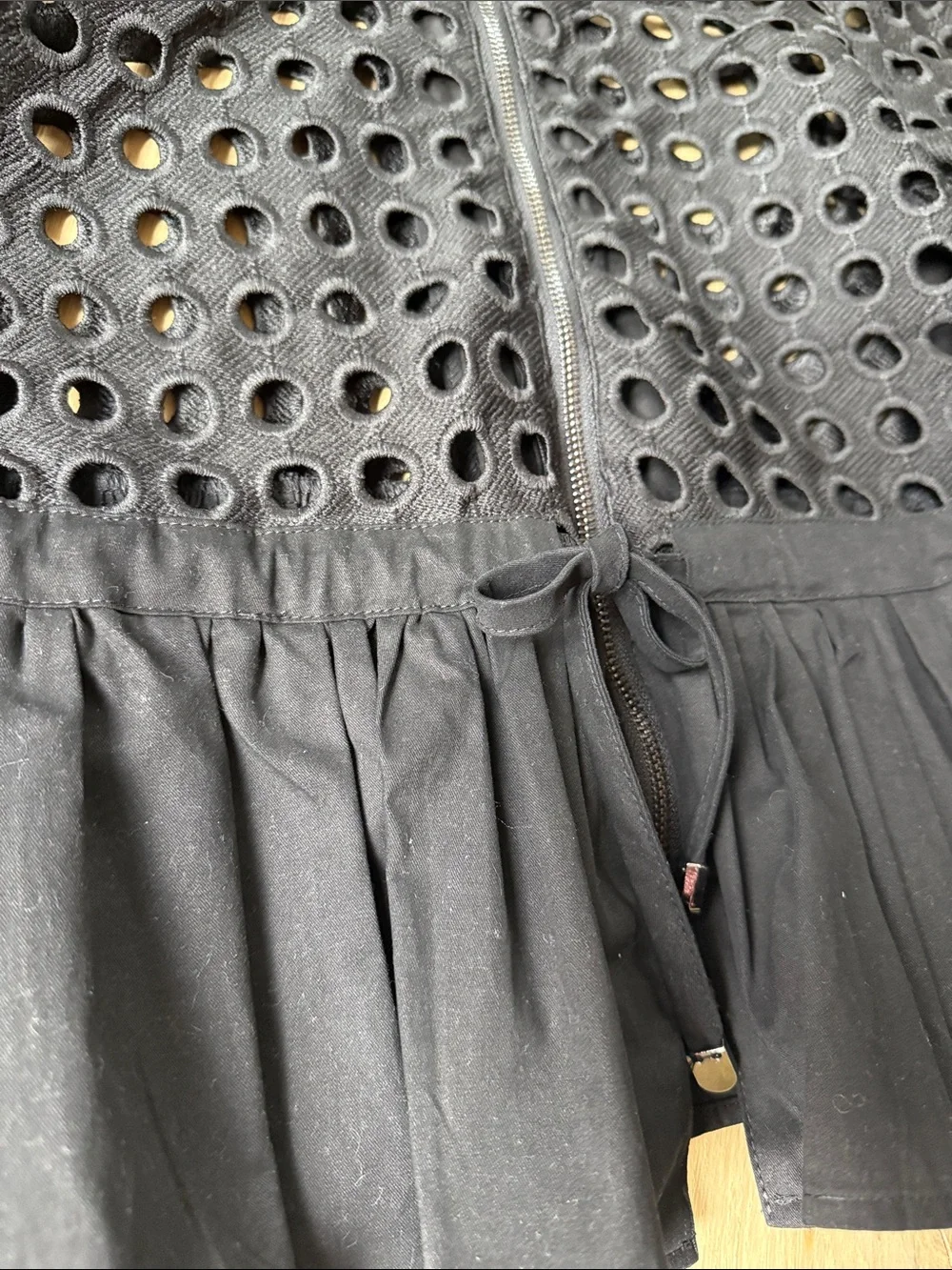 Gracia Black Eyelet Zip-Front Peplum Jacket
